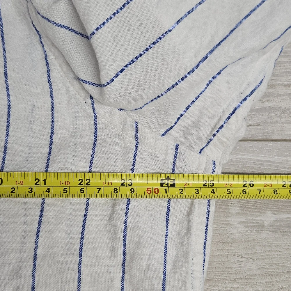 Banana Republic Linen Button Up Long Sleeve Shirt XL Striped Untucked Fit Preppy